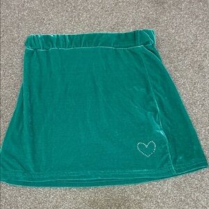 Emerald Velvet Mini Skirt with Heart Detail